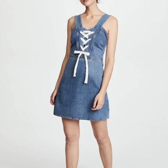 PAIGE | Dresses | Paige Tula Womens Denim Laceup Overall Dress Sz Small In  Nolita Wash | Poshmark